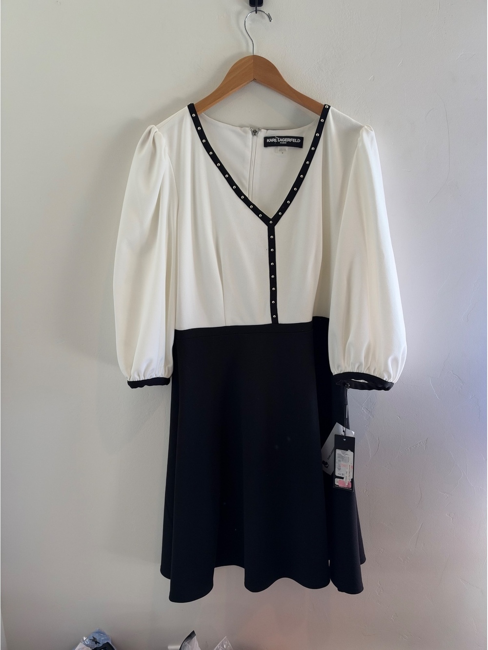 Karl Lagerfeld Paris Black & White Studded Fit & Flare Dress Size 10 NWT
